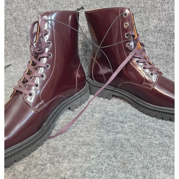 Express Leather Lace-Up Combat Boots In Burgundy Size 8 With Chunky Sole - Picture 2 of 9